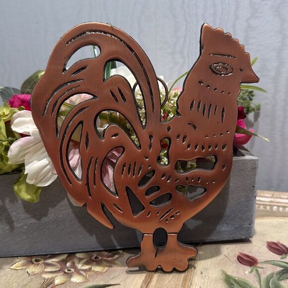 Vintage ODI 1995 Cast Iron Copper Rooster Trivet Wall Han Country Farmhouse - Picture 10 of 10